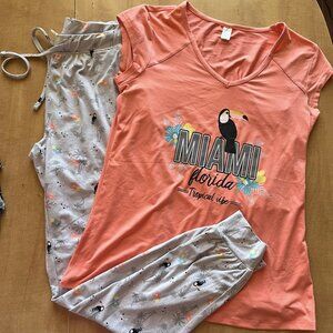 Coral and Gray Pajama Set